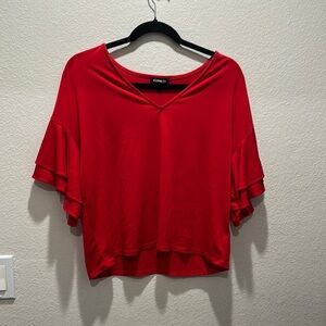 Express Red Flutter Sleeve Blouse Relaxed Fit